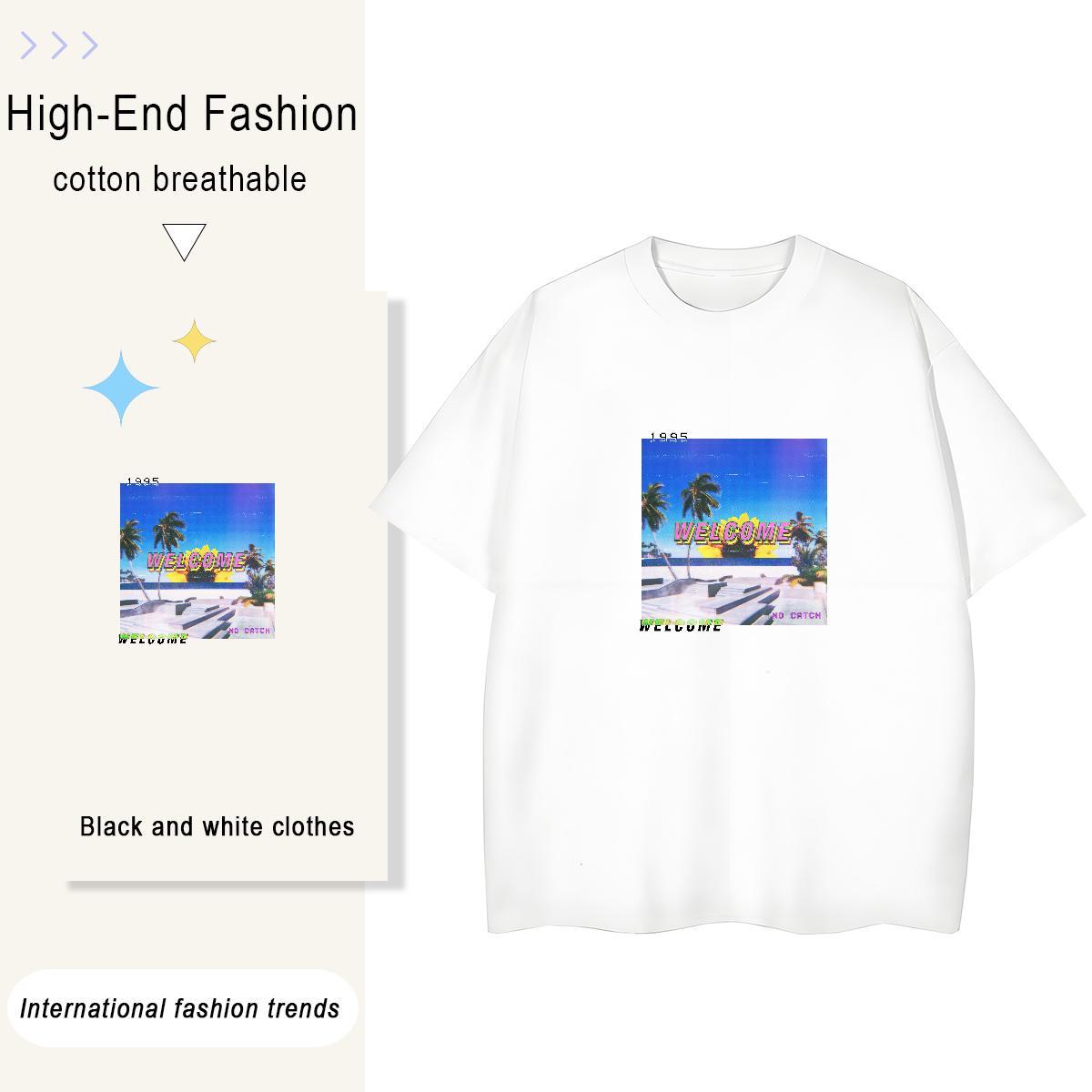 Free Shipping Tshirt for Man Woman Spring Summer 100% Cotton 230g Floral Print Breathable Crew Neck beach T-Shirts for Men 2024 New Tees