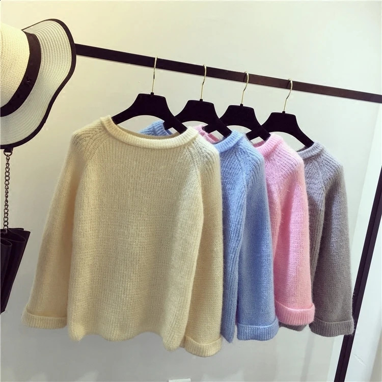 Loose Knitted Round Neck Sweater for Women Simple Fashionable Small Fresh Style Elastic Solid Bottom Pulling Flowers Spring 240812