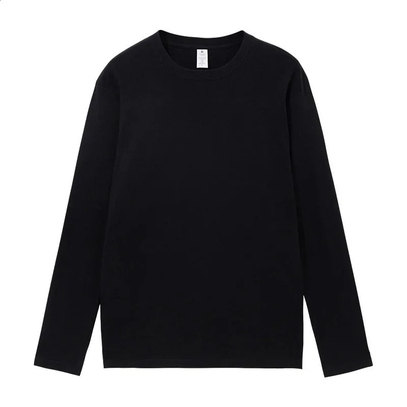 Autumn 230g Cotton Heavyweight Round Neck Solid Color Long Sleeved Mens T-shirt Loose Bottomed Shirt 240820
