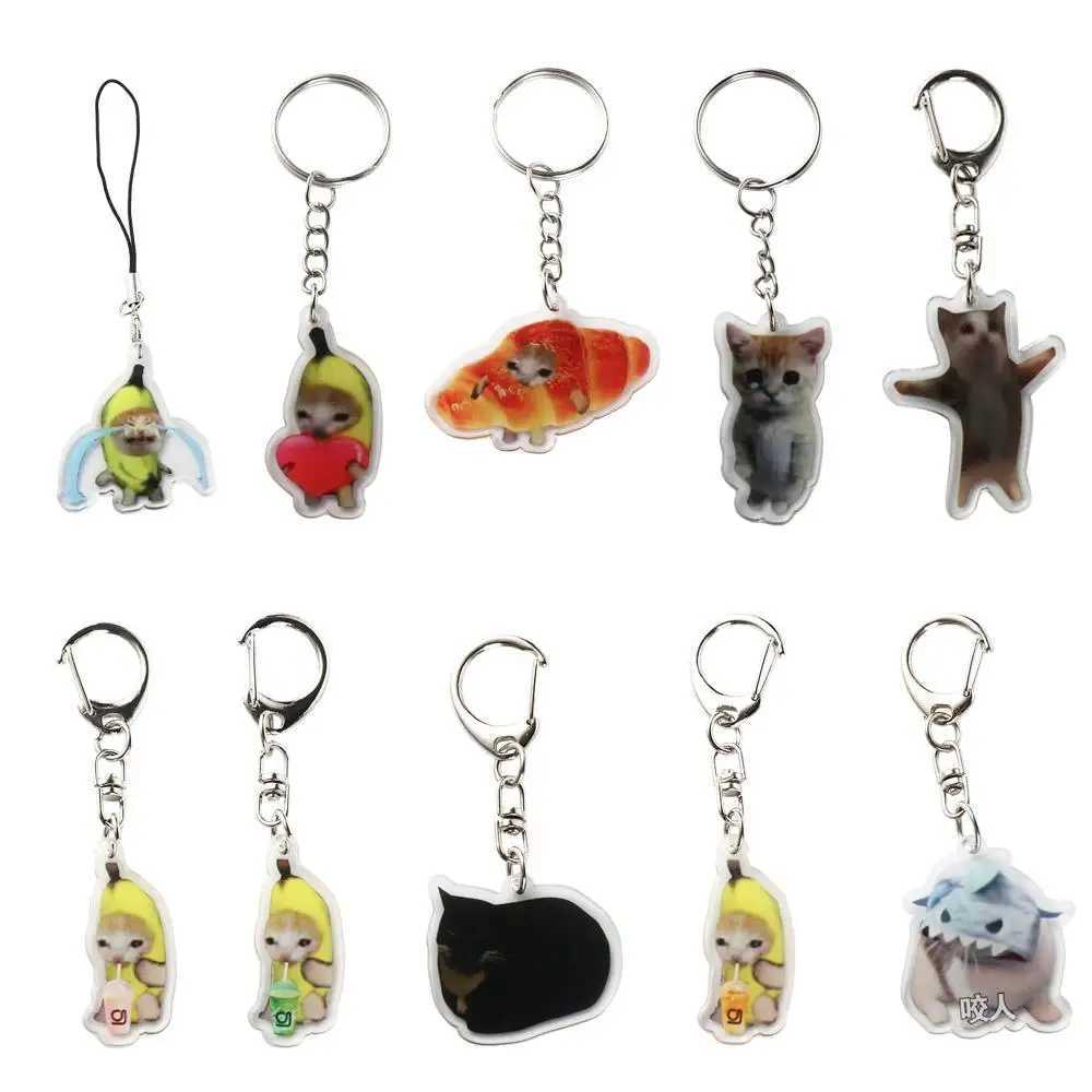 Happy Banana Cat Pendant Keychain Fun Resin Hanging Rope Small Link Chain Maxwell Cat Keychain Student Gift Bag Accessories DIY W240808