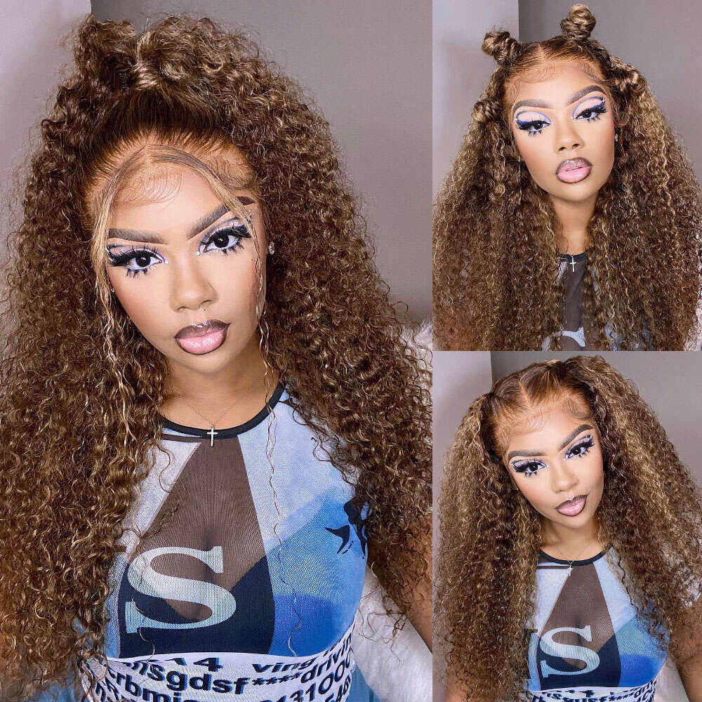 Highlight Water Wave Human Hair Highlighted Curly Front Wigs For Women Brazilian HD Lace Closure Wig Preplucked On Sale