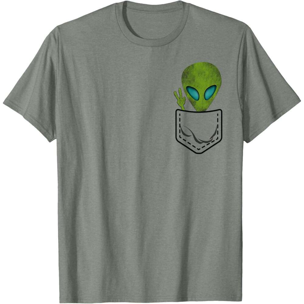 T shirt for Mens Alien Pocket Cool Funny Cute Peace UFO Gift T-Shirt Shirts Tshirt Graphic Tee Casual Tops Clothes Short sleeve