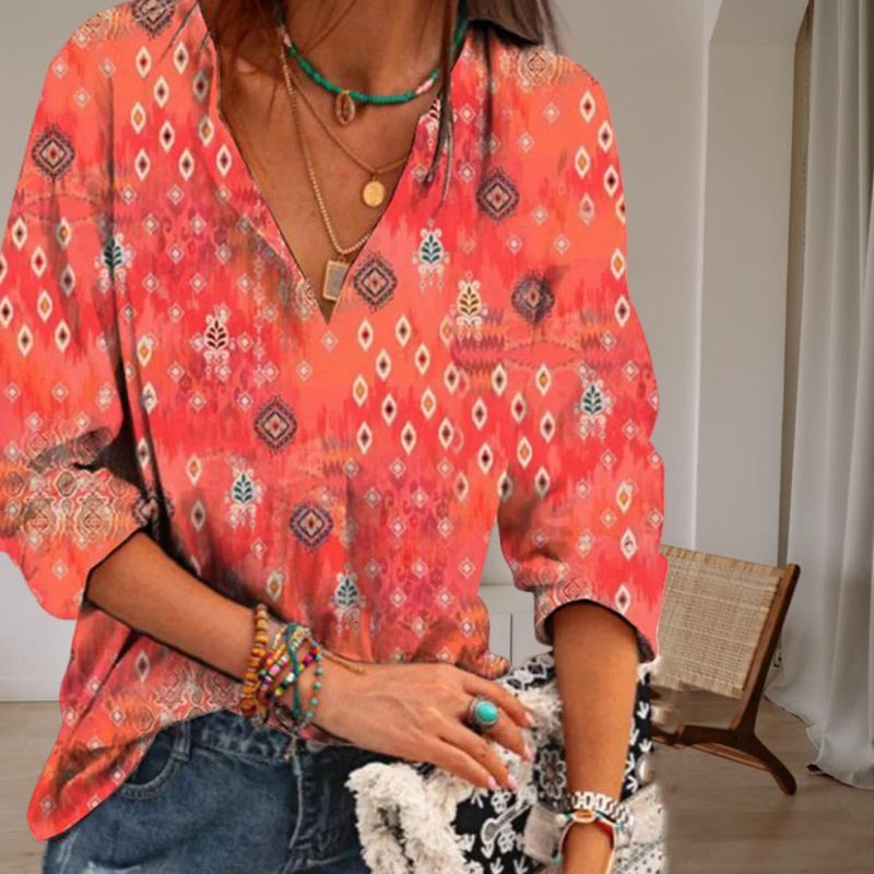 Temu Fashion Colorful Ethnic Style Shirt Top