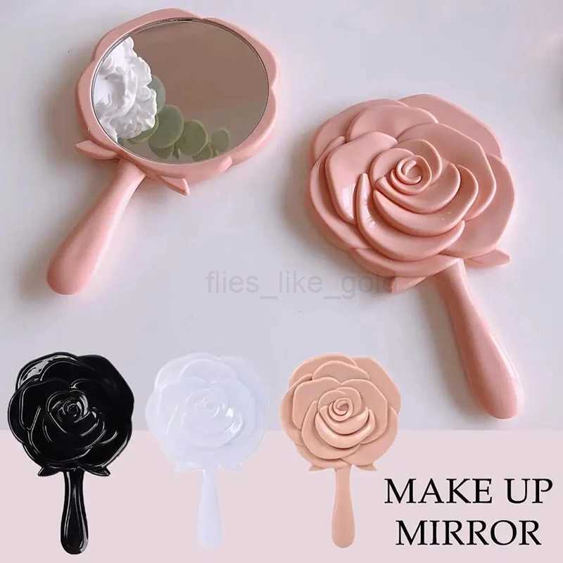 Handheld makeup mirror 3D retro rose shaped makeup mirror compact mirror girls birthday gift W240813