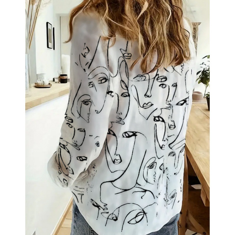 2024 Versatile Design Touching Head Printed Blouse Style Shirt Women s Top Long Sleeve