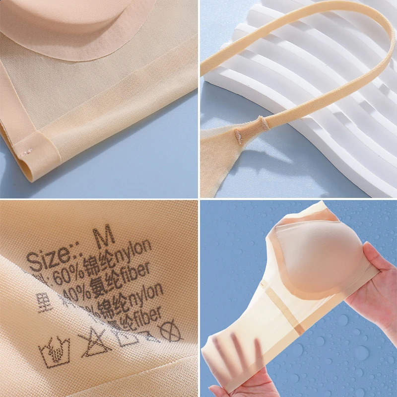 Ultra-thin Ice Silk Padded Bra Seamless Underwear Womens Thin Section Sling Beautiful Back Vest Tops Big Chest Small Sleep Bra 240812