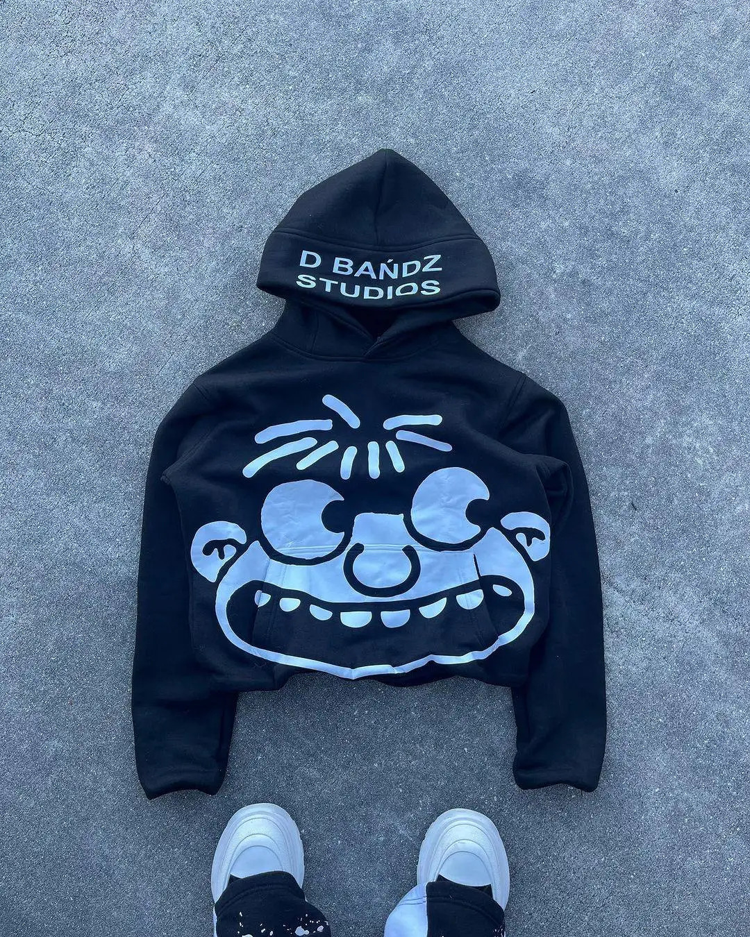 Grunge street cartoon print short waist-baring hooded pullover womens Harajuku hip-hop punk sweatshirt casual loose sweatshirt 240813