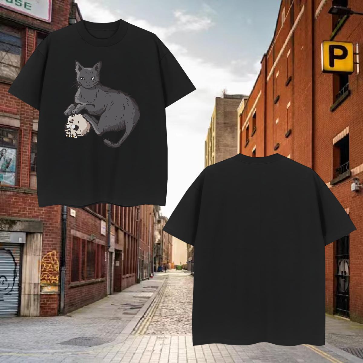 Soft T-Shirts for Men cat Breathable Crew Neck Home Outdoor Custom Print Plus Size 230g 100% Cotton Tshirts DIY Customized Top Tees