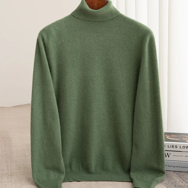 Mens Turtleneck 100% Merino Wool Sweater AutumnWinter Large Loose Knitted Keep Warm Top Parachute 240812