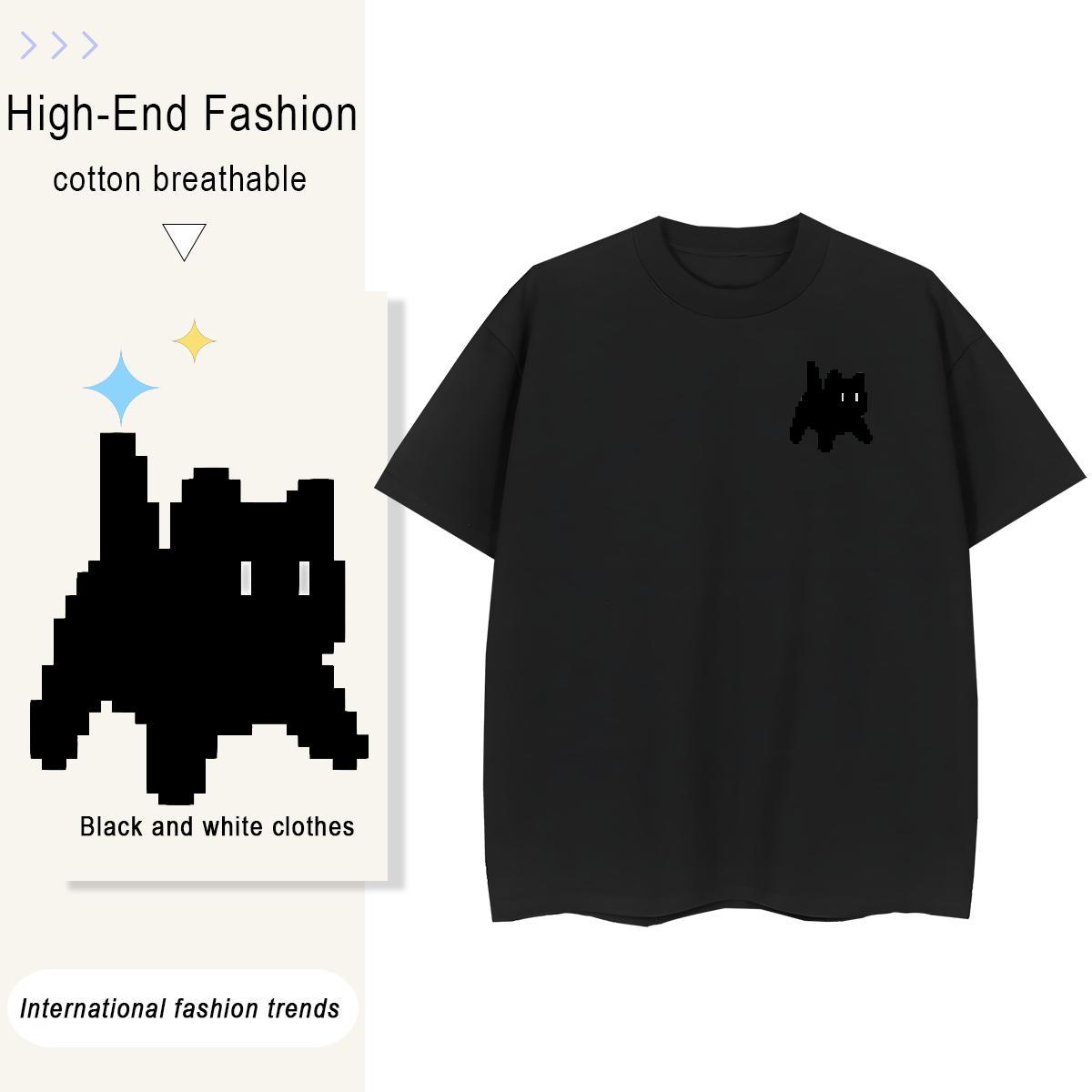 T Shirts Men 230g Pure Cotton cat Beach Round Neck Short Sleeve Custom Cartoon Men Tshirts Free Shipping Wholesale Clothes