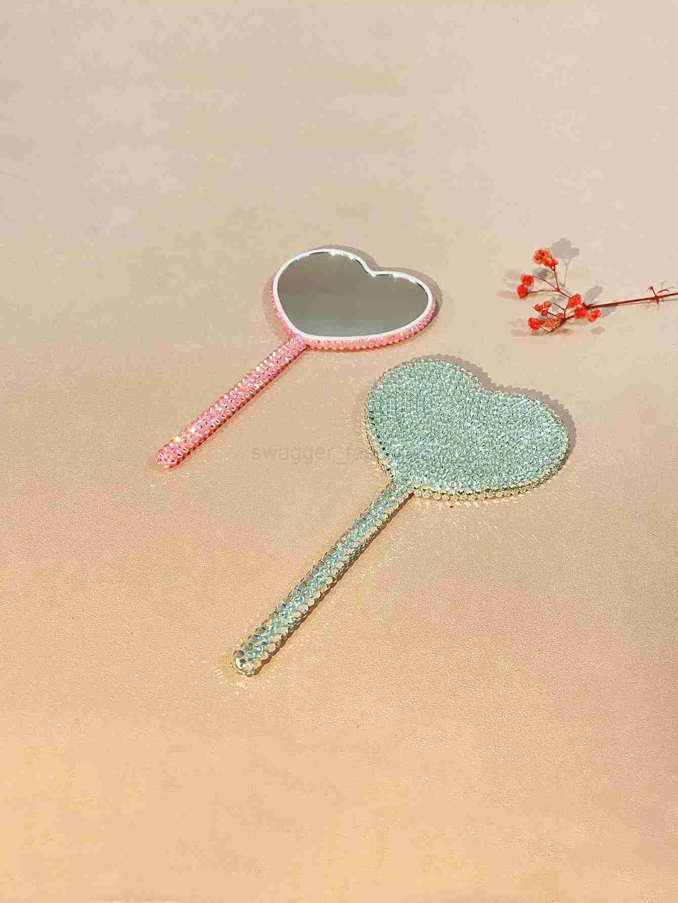 Diamond-encrusted love hand-held cosmetic mirror lollipop mirror heart-shaped handle mirror creative hand-made DIY small mirrorXJ240813