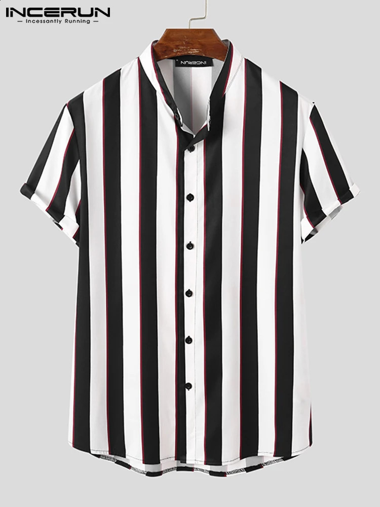 Men Striped Sets Streetwear Fashion Lapel Short Sleeve Shirt Long Pants Two Pieces Loose Men Casual Suits S-5XL INCERUN 240813