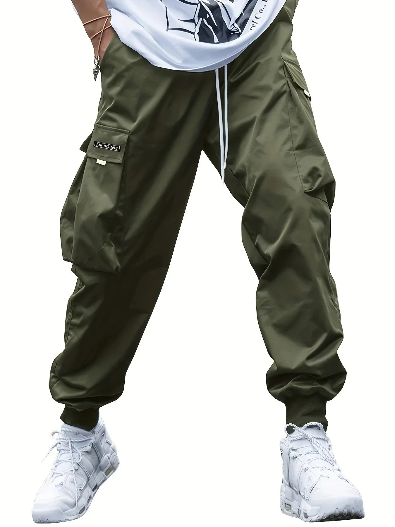 Plus Size Spring Summer Men Casual Cargo Pants Pockets Black Loose Out Door Elasticity Sports Oversize Pants 48 50 52 240812