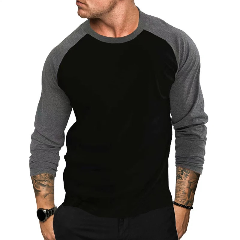 Men Long Sleeve t Shirt Fashion Casual Tops Gym Fitness t-Shirt Breathable Patchwork Tee Shirt Sport Running Shirts Man Clothing 240812