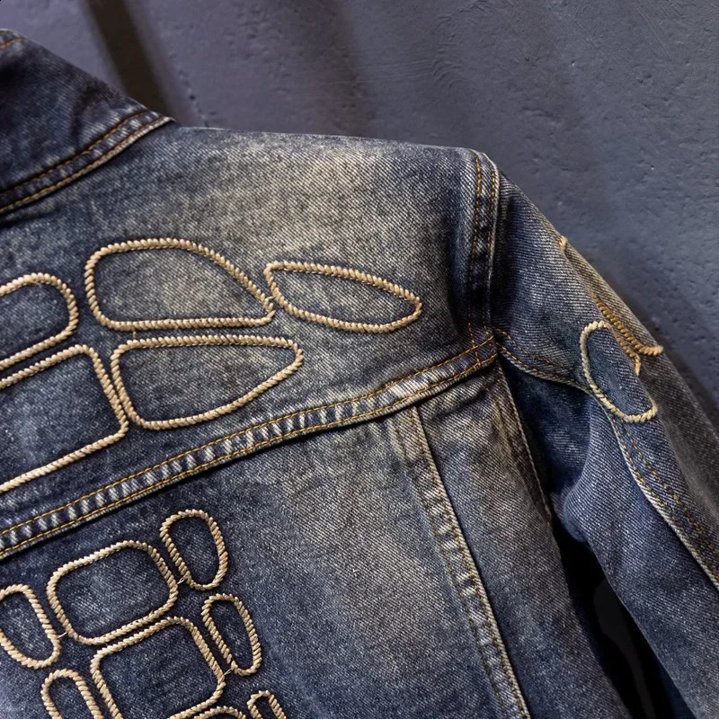 2024 Motorcycle Mens Denim Jacket Wing Eye n Street Trend Retro Loose Embroidered 240809