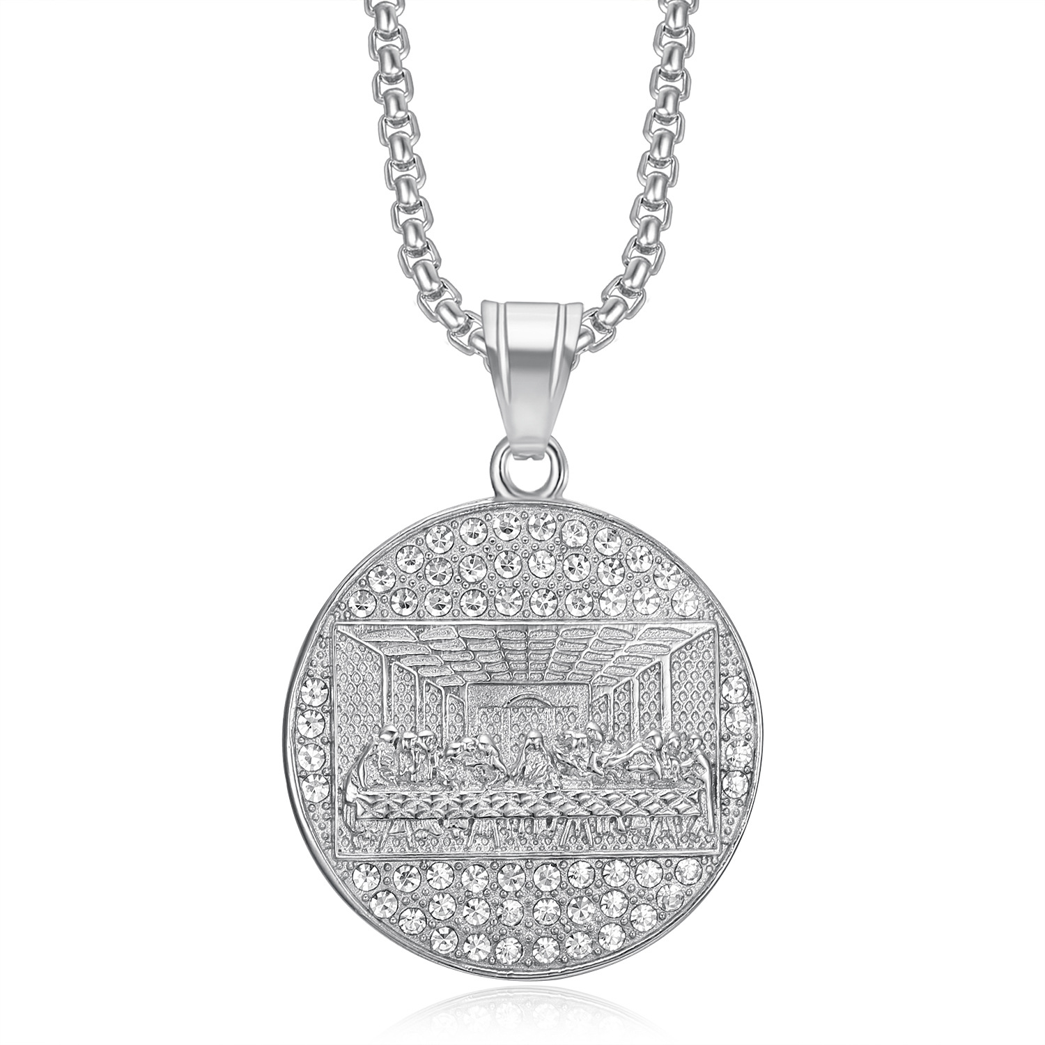 Vintage Thirteen Apostles Round Pendant Necklace The Last Supper Real Gold Plated Wonen Mens Jewelry