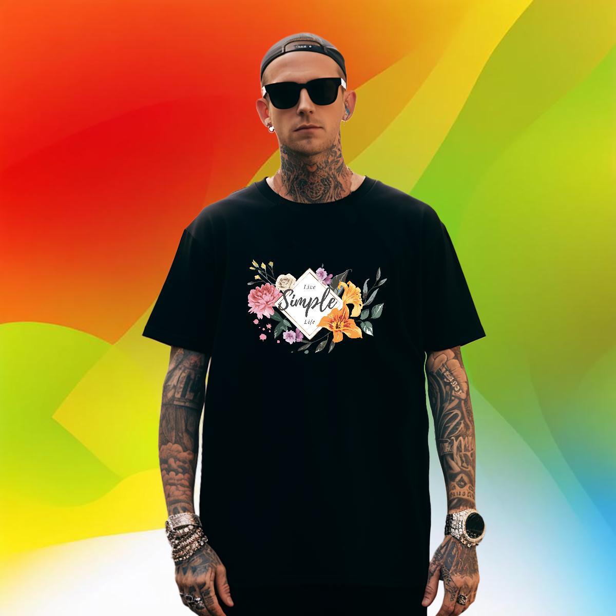 High Quality flower Mens T Shirts Outdoor Couples T Shirts 230g Cotton 2024 Summer Short Sleeve Soft DIY Printed Polos