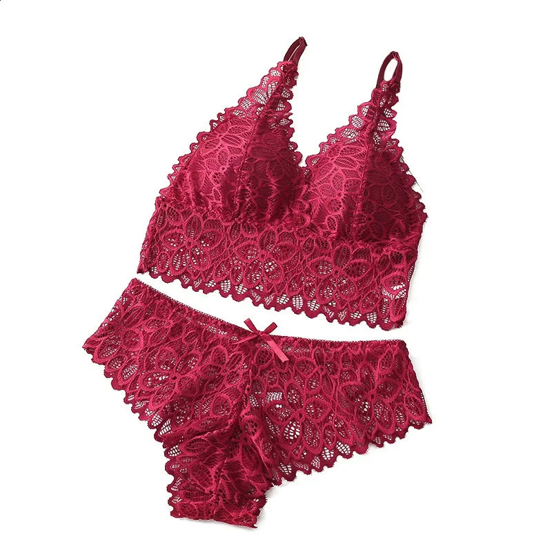 Women Sexy Lace Embroidery Intimates Lingerie Underwear Set Seamless Wire Free Bra Sets Hollow Out Bra and Panty Sets For Women 240812