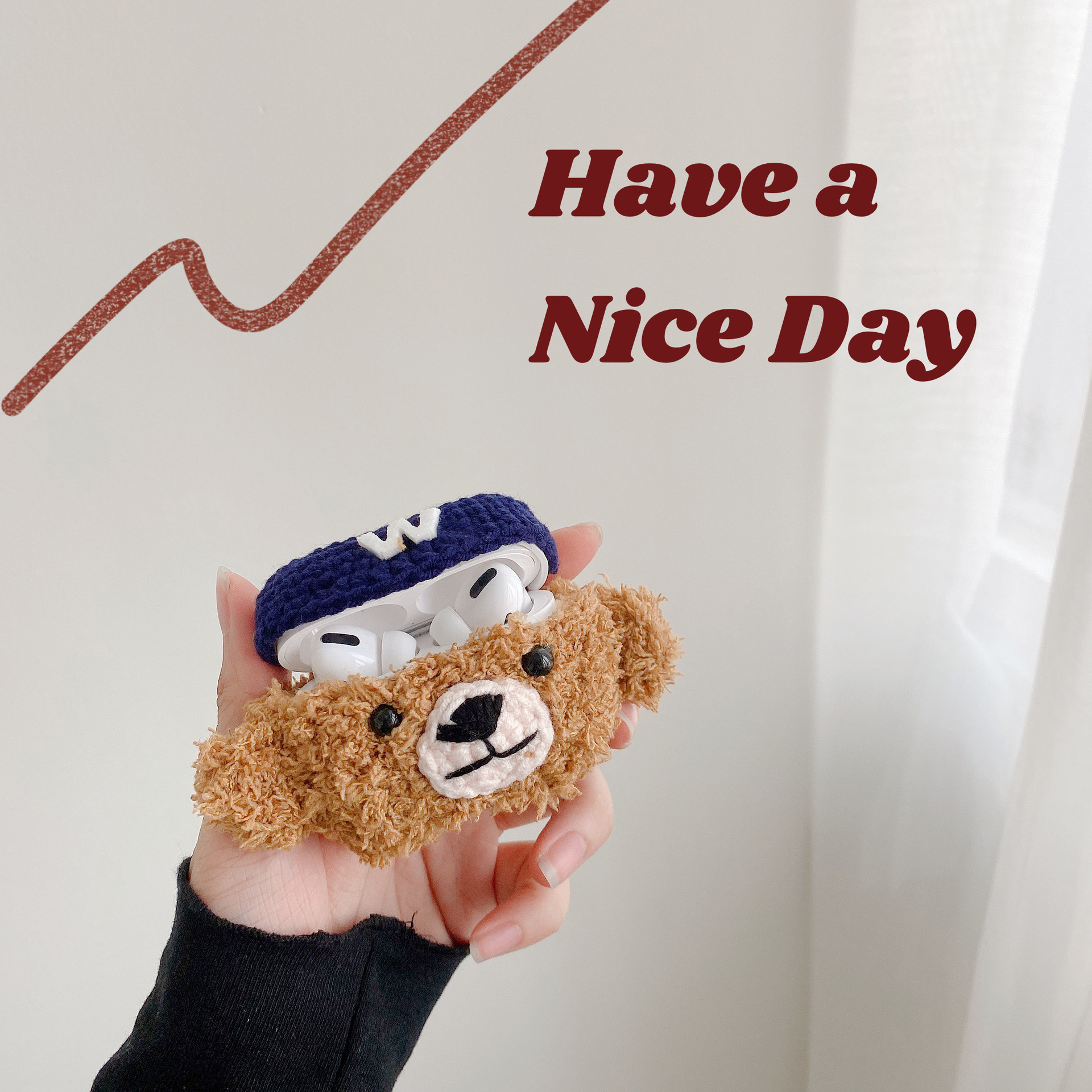 ddmygifts Plush Bear Pro Protective Cartoon 1/2 Generation Bluetooth Earphone Cover Cute and Creative Suitable A