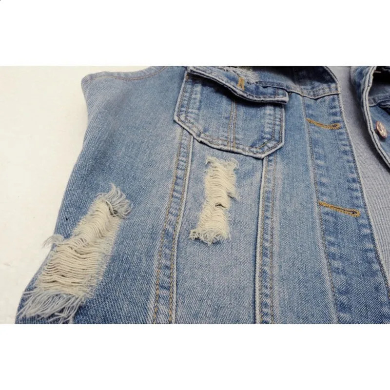 5XL Large Size Sleeveless Slim Hole Jeans Jacket Waistcoats Casual Tops Single Breasted Women Denim Jacket Vest Short Outerwear 240813