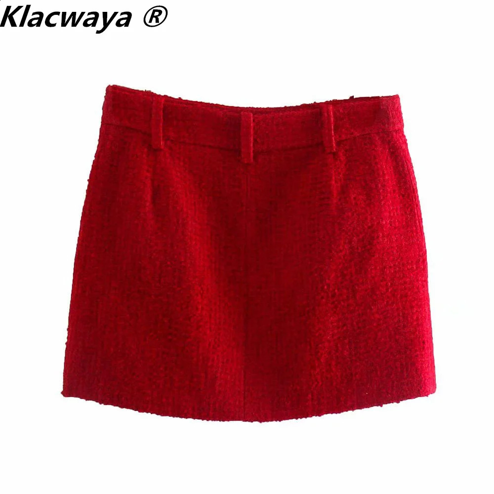 Klacwaya Womens Fashion Two piece Retro Red Coarse Hemp Double Chest Sweatshirt Front Seam Mini Tight Set 240812