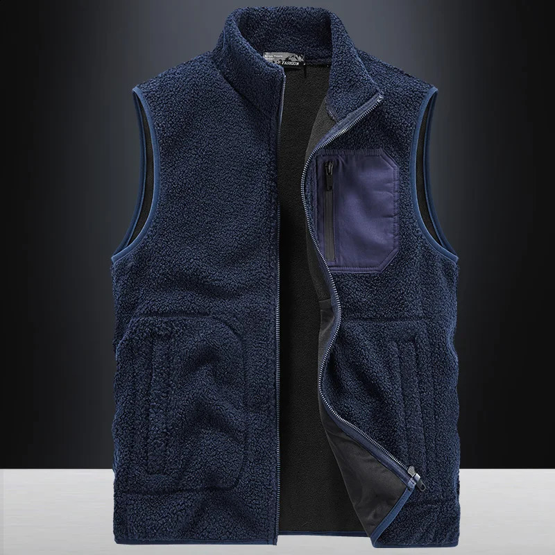 Winter Thermal Fleece Vest Men Fashion Multipocket Male Warm Waistcoat Casual Heated for Cycling Plus Size 240812
