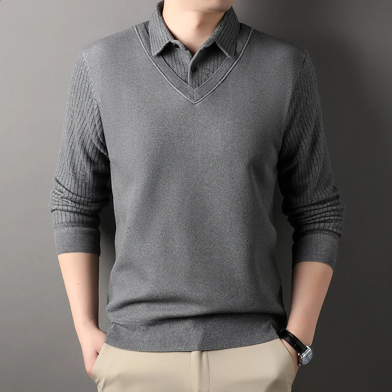 Retro sweater mens wool polo collar with floral fashion casual thick shirt ultrathin suitable for Korean top 240812
