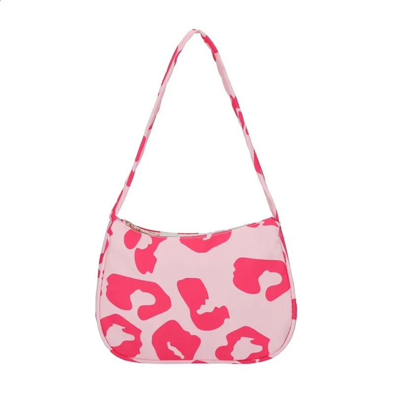 Pink Leopard Canvas Shoulder Bags Underarm Bag Vintage Ladies Small Purse Handbags Casual Allmatch Fashion Women Square 240812