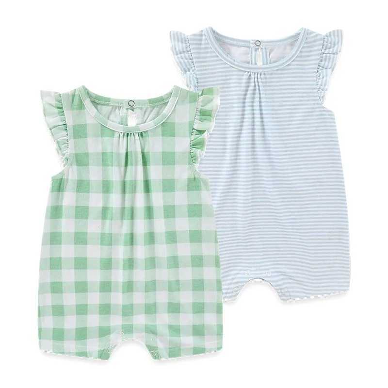 2 pieces of pure cotton newborn baby girl clothing flower 0-12M cartoon unisex sleeveless baby boy clothing summer print W240812