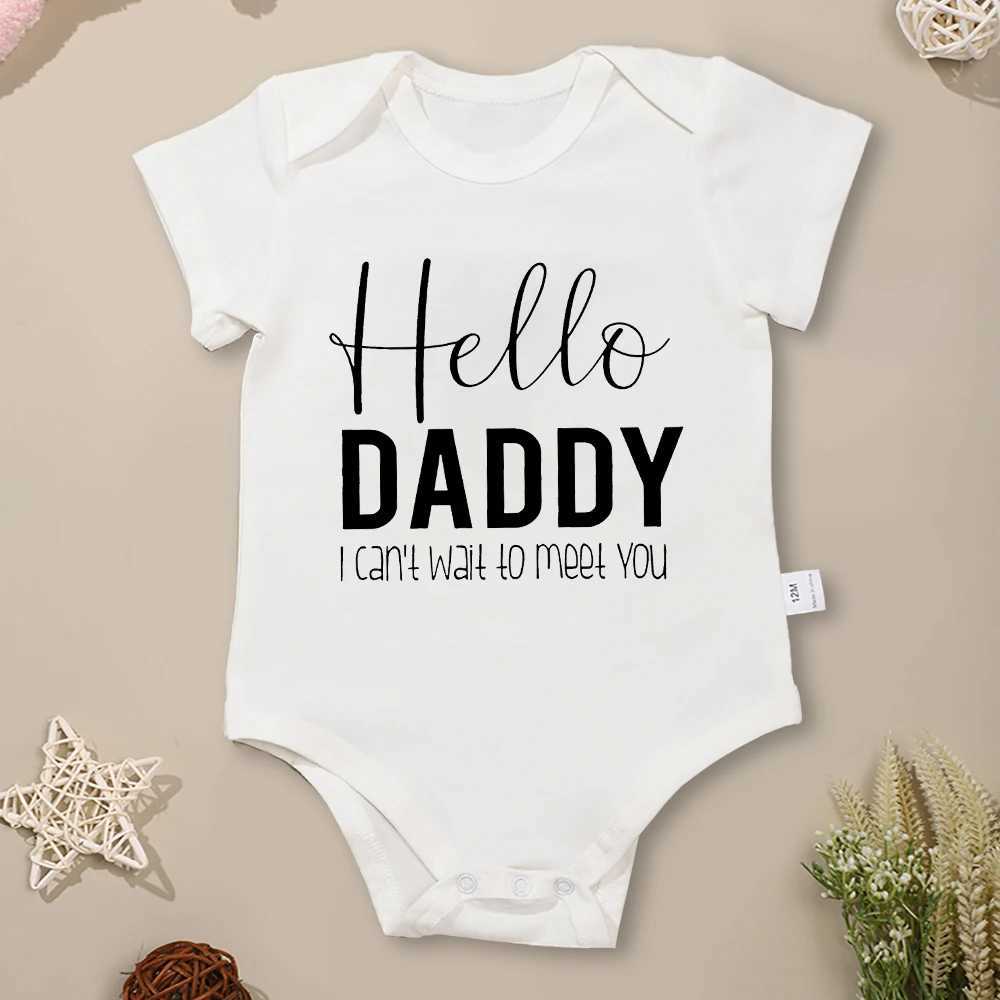 Hello Dad I cant wait to see you. Baby Clothing Cotton Summer Tight Pregnancy Announcement Baby Onesie Exquisite Gift W240812