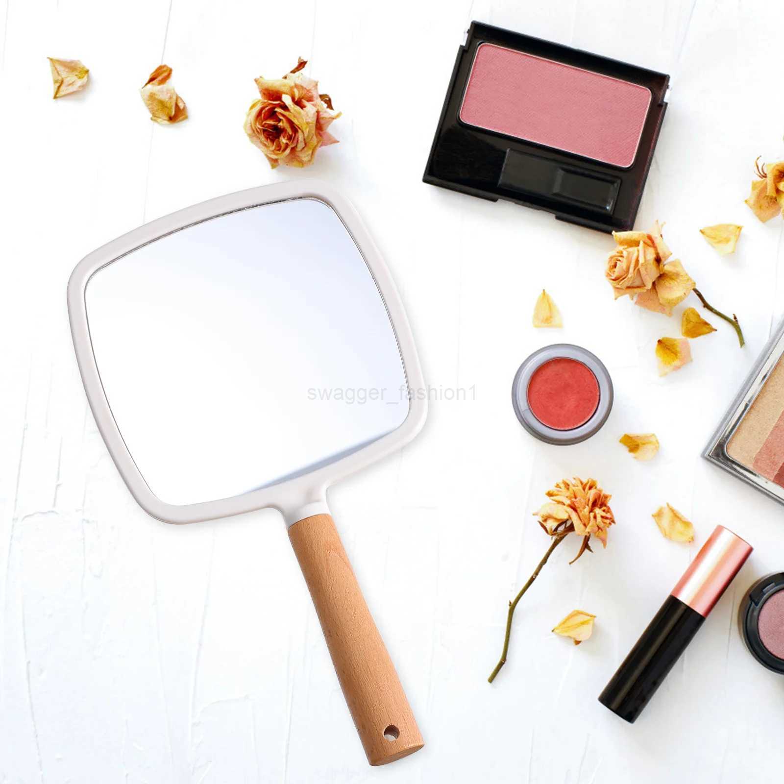 Makeup Mirror Wooden Handle Handheld Cosmetic Mirror Heart Shape Fan Shape Mirror Round Square Mirror Salon Makeup MirrorXJ240813