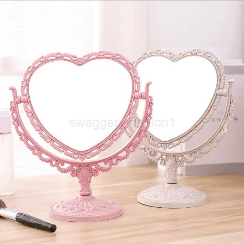 Desktop Makeup Mirror Heart Shape Makeup Vanity Portable Double-side Vanity Mirror Hand Mirror Cosmetic Compact Mirror for WomenXJ240813