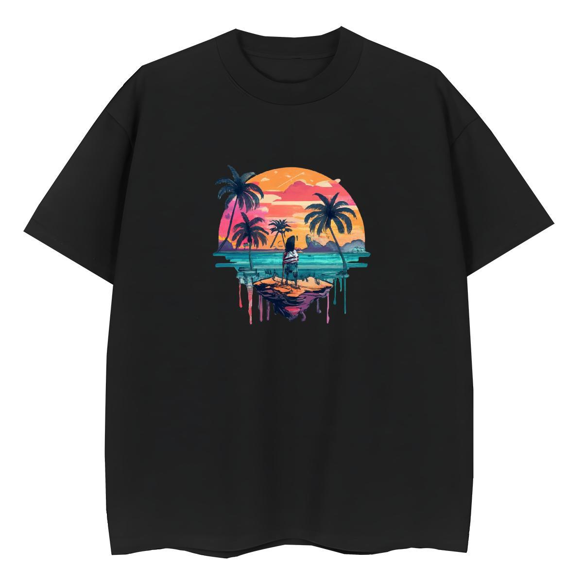 Cool Men Tops Tees High Street Hip Hop 230g Pure Cotton Asian Size Breathable Crew Neck beach T shirt 2024 Summer Top Tees