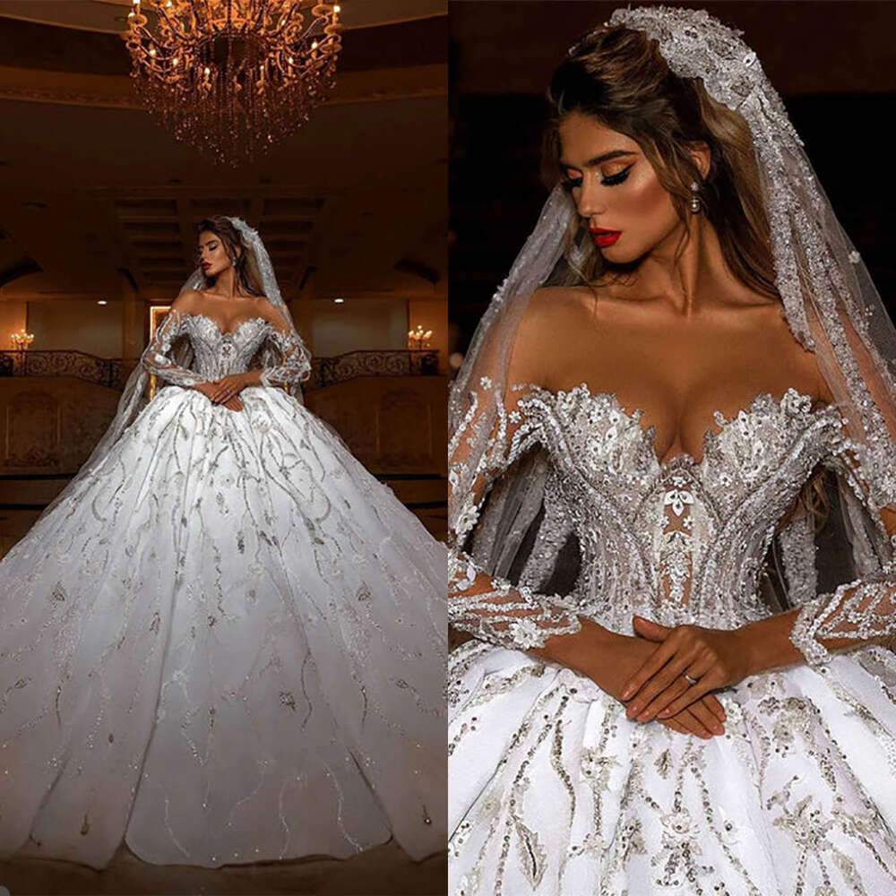 Exquisite Ball Gown Wedding Dresses Appliques Sequins Lace Bridal Gowns Strapless Big Vestidos De Novia Custom Size Colour