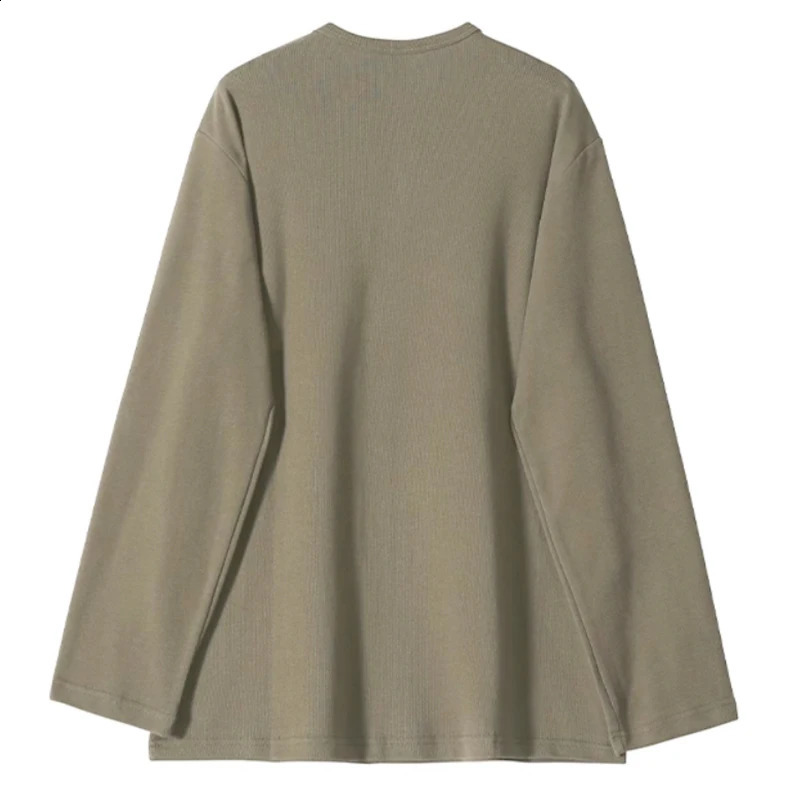 Mens Spring Autumn Solid Color Section Of Bamboo Cotton Henry Collar Long-Sleeved T-Shirt Fashion Casual Daily Loose Tops 240812