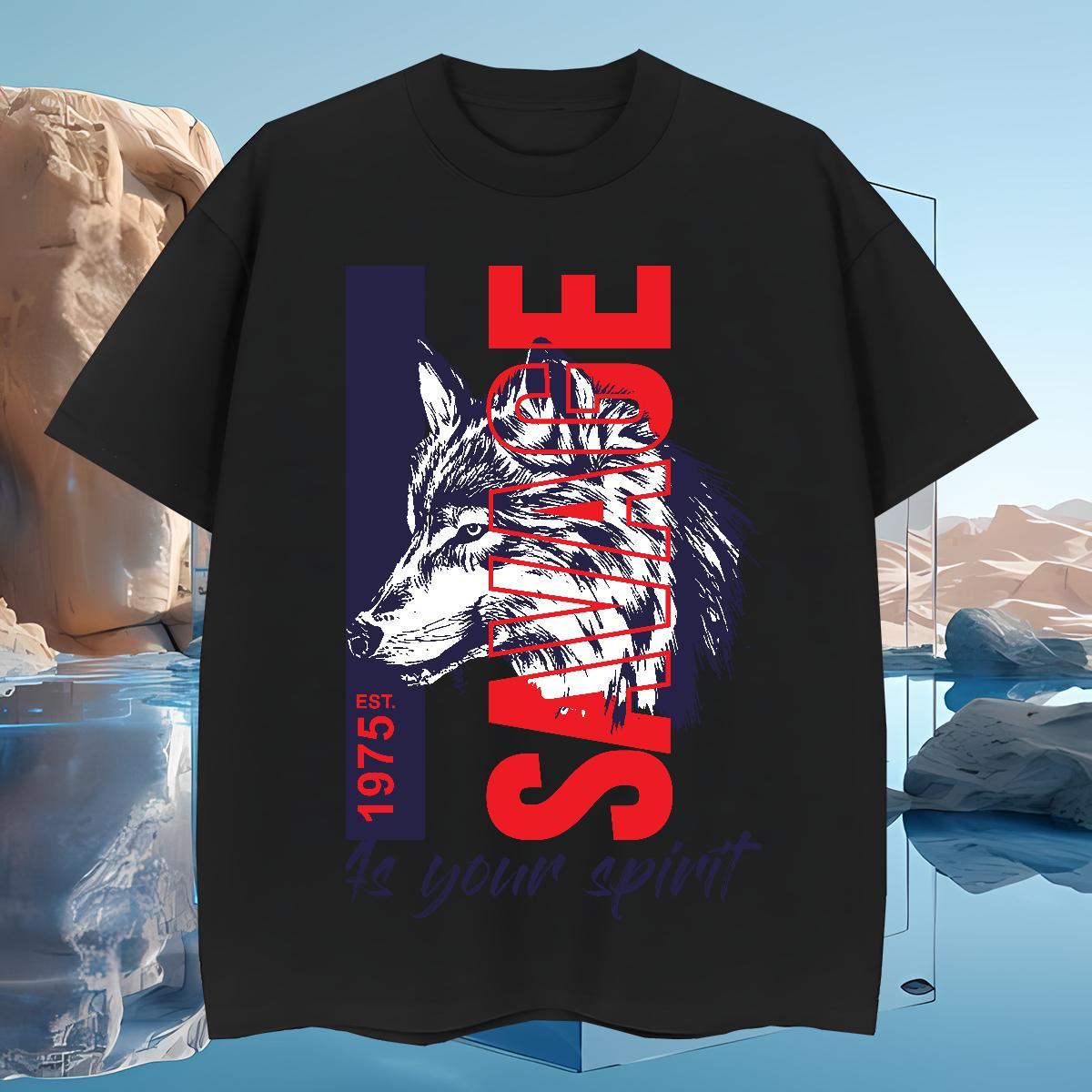 Men T Shirts 100% Cotton 230g wolf Daily Outfit Breathable Short Sleeve DIY Logo Oversized Men Tshirts 2024 DIY Brand Tops