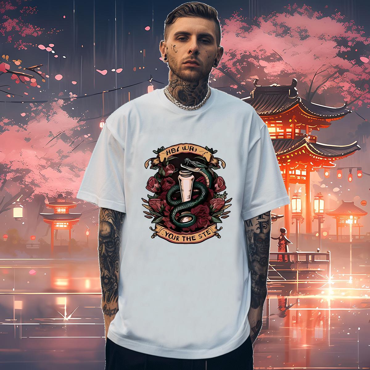 Classic Man T Shirts snake Round Neck Short Sleeve Sport Custom Cartoon 230g Pure Cotton Tshirt for Man Woman DIY Customized Tee Shirt