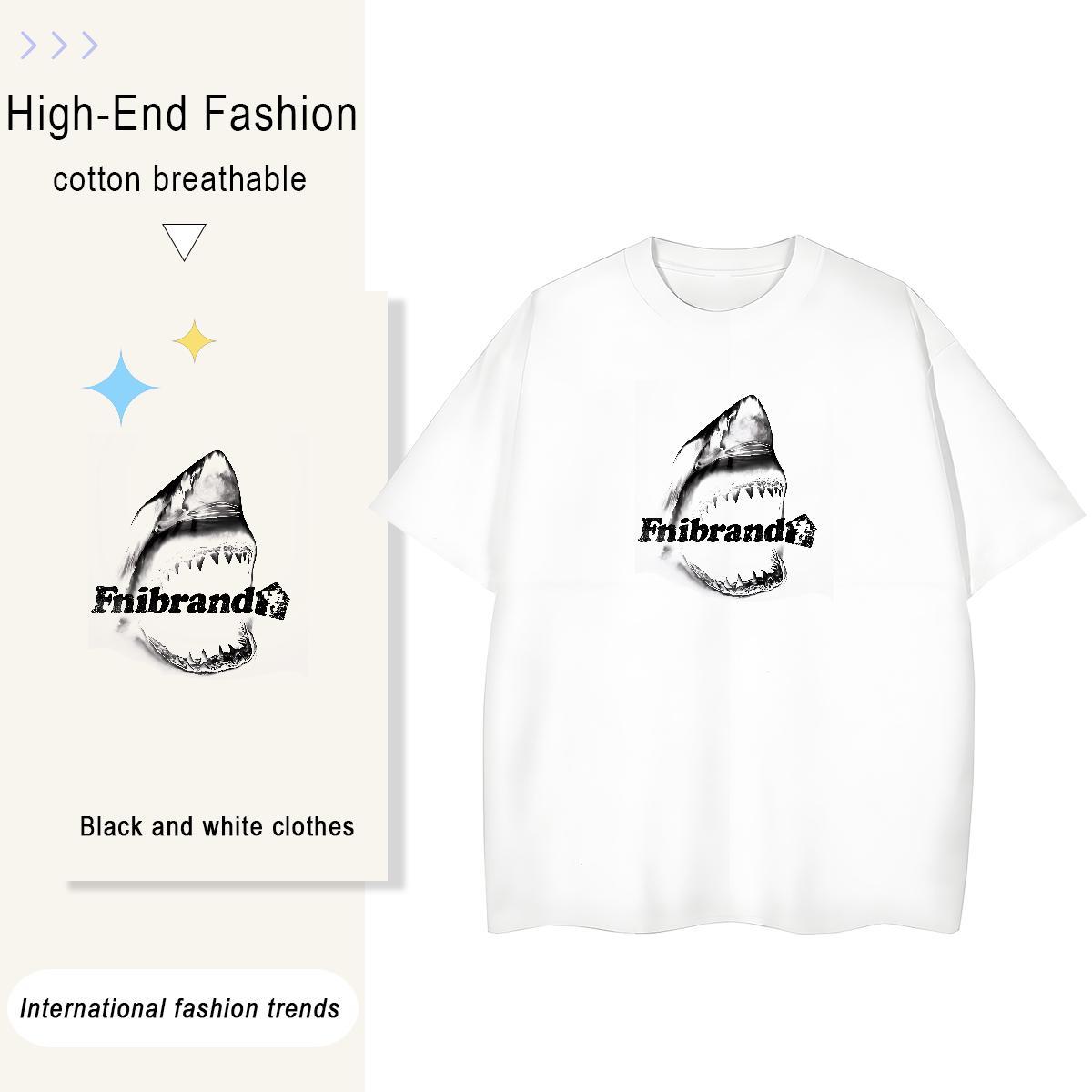 Soft Men Tops Tees Daily Outfit 230g 100% Cotton Custom Print Plus Size Breathable Short Sleeve Shark T Shirts Men Factory Direct Polos