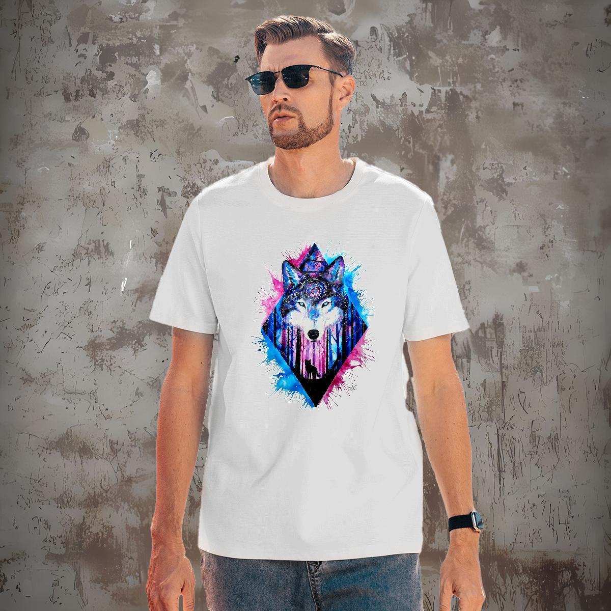 Comfortable T-Shirts for Men wolf Crew Neck Outdoor Asian Size 230g Cotton Tshirts 2024 Designer Clothings