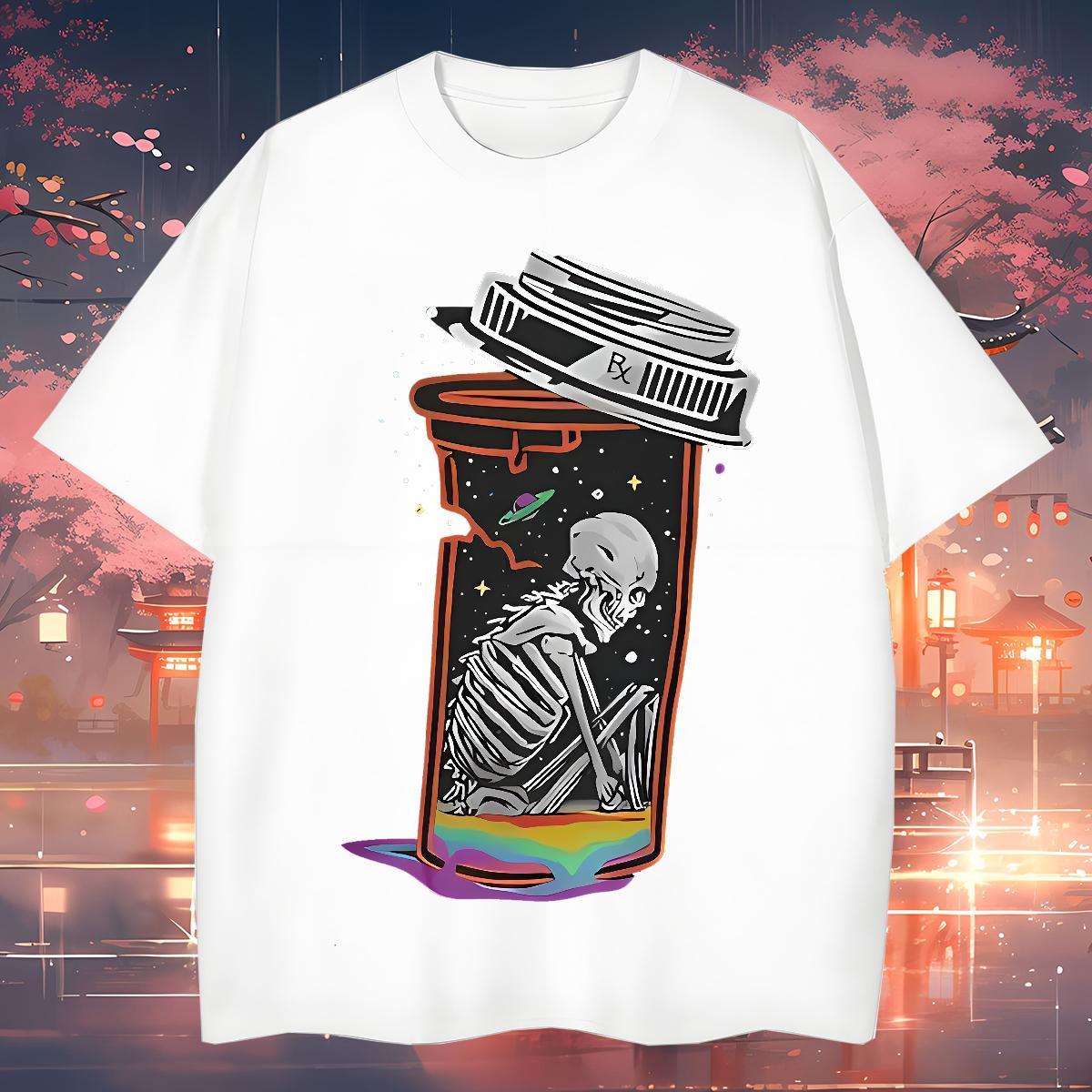 Soft T-Shirts for Men skull Breathable Short Sleeve Daily Outfit Custom Anime 100% Cotton 230g Men Clothes T-Shirt Designer Tee Shirt