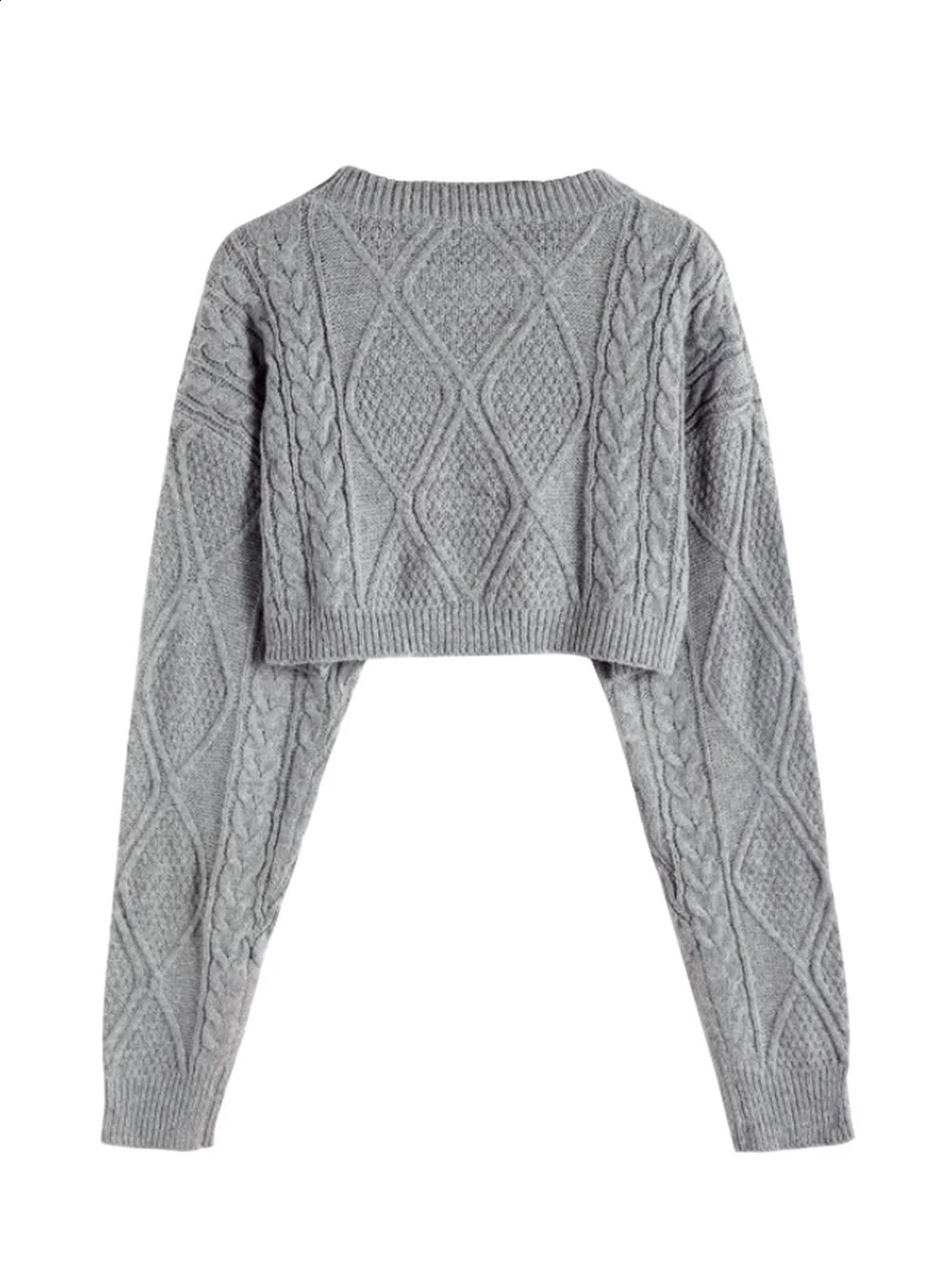 Womens sweater long-sleeved round collar pullover short-style twist solid color sweater autumn and winter 240813
