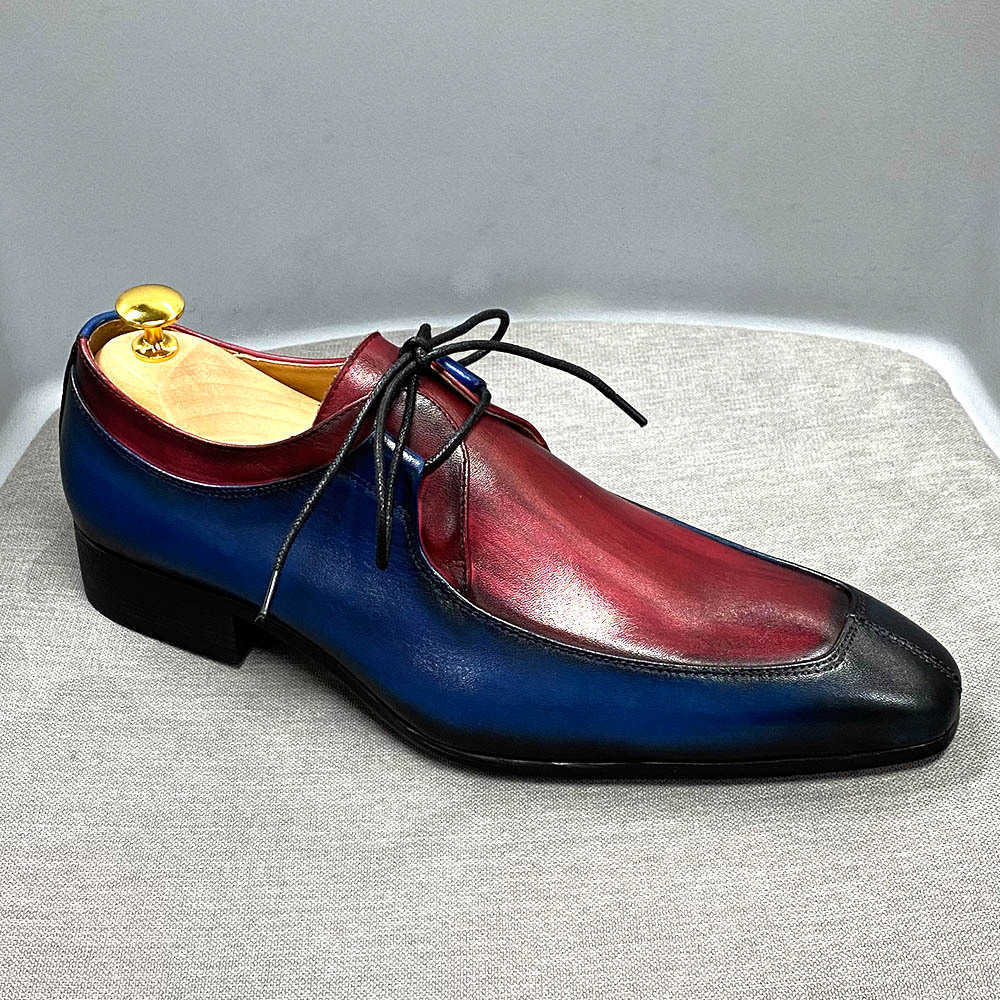 CMM Leather Shoes Mens Leather Shoes Business Casual Mens Shoes Derby Shoes Color Matching Low Top Lace Up Single Shoes