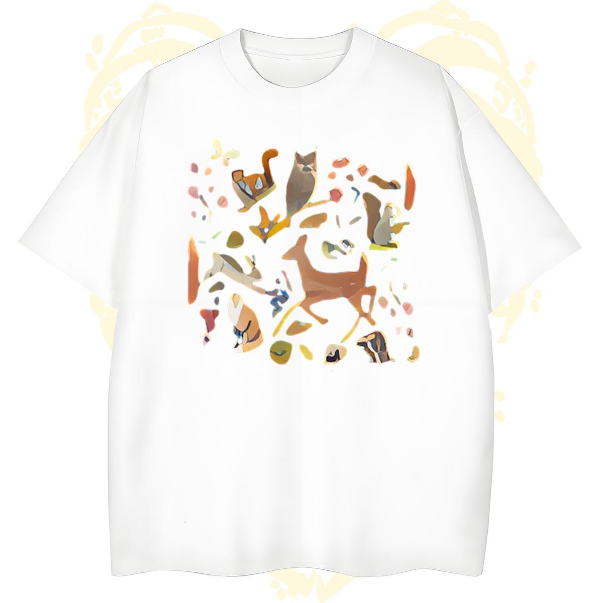 Comfortable T Shirt For Man Deer Crew Neck Street Casual Black Oversized 230g 100% Cotton Mens Tshirts Casual New Polos