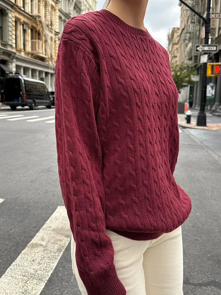 Twisted Flower Vintage Sweater Woman Autumn O-Neck Long Sleeve Pullover Preppy Style Casual Streetwear Jumper Sweaters Top Chic 240812