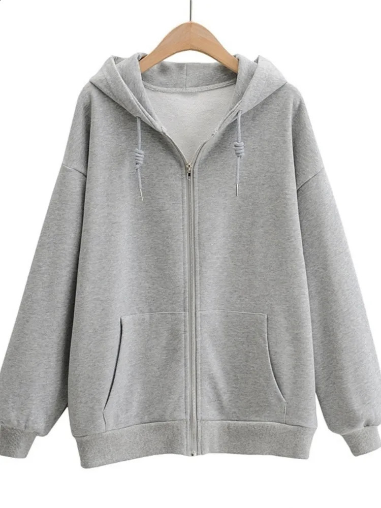 90s Streetwear Fashion Hoodie Y2k Womens Grunge Solid Color Sweatshirt Long Sleeve Pocket Zip Hoodie Harajuku Top Jacket 240812