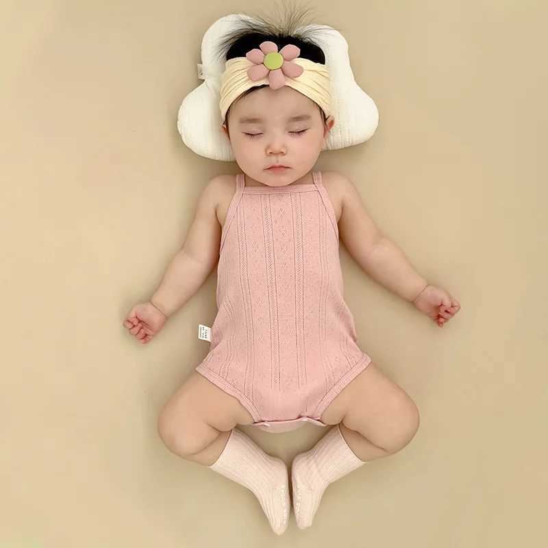 Pendant bodysuit summer baby vest thin newborn pure cotton baby unisex square neckline fashionable solid color sleeveless jumpsuit W240812