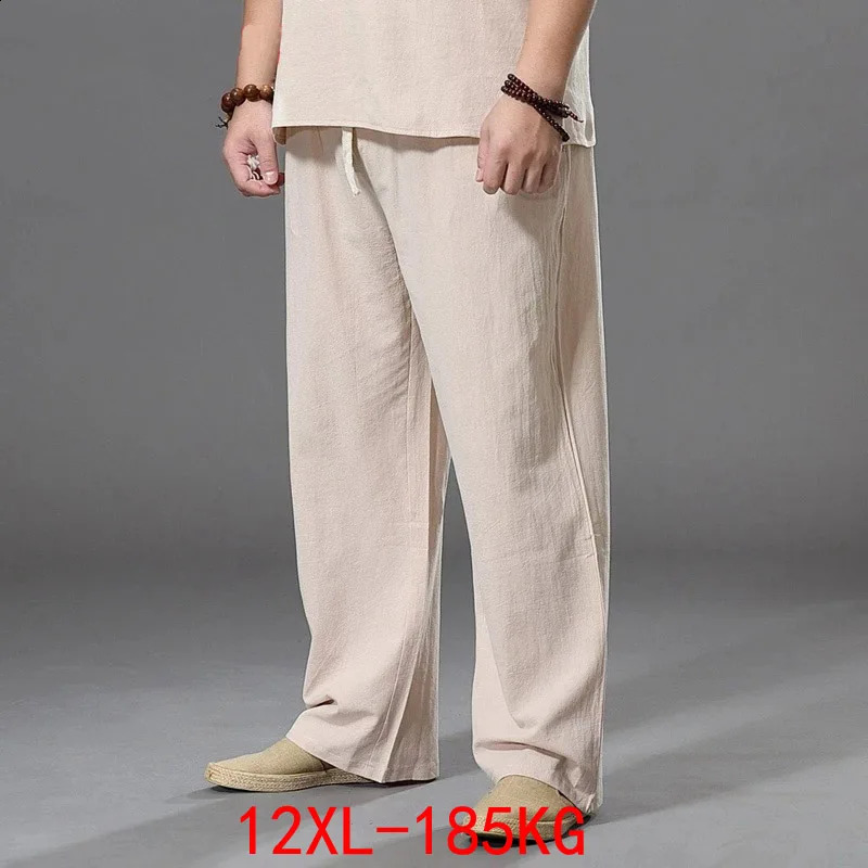 Summer Spring Men Cotton linen Pants japan style Large Size 8XL 10XL 12XL Wide Leg Pants Oversized Trousers Male Loose Pants 58 240812