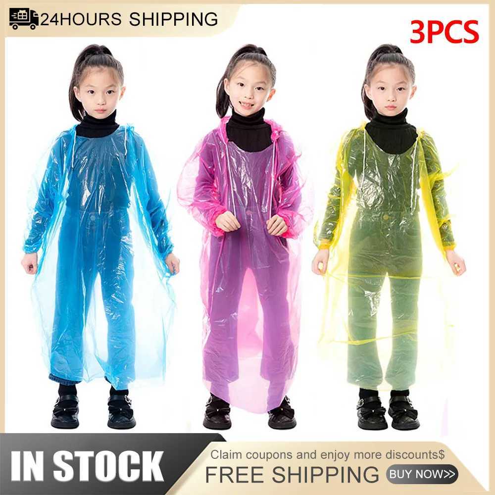 3Pcs Kids Travel Raincoat Waterproof Disposable Emergency Raincoats Plastic Rain Poncho for Outdoor Camping/Recreation/Hiking Y240810