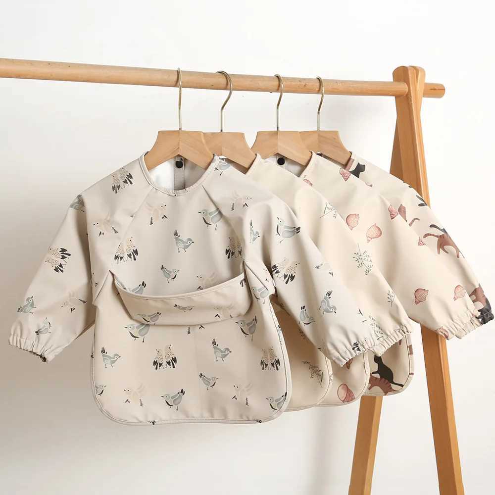Bibs Burp Cloths Easy Wear Long Sleeved Bib Baby Toddler Soft PU Bibs Painting Waterproof Meals Protection Washable Easy Clean Smock for ChildrenL4812