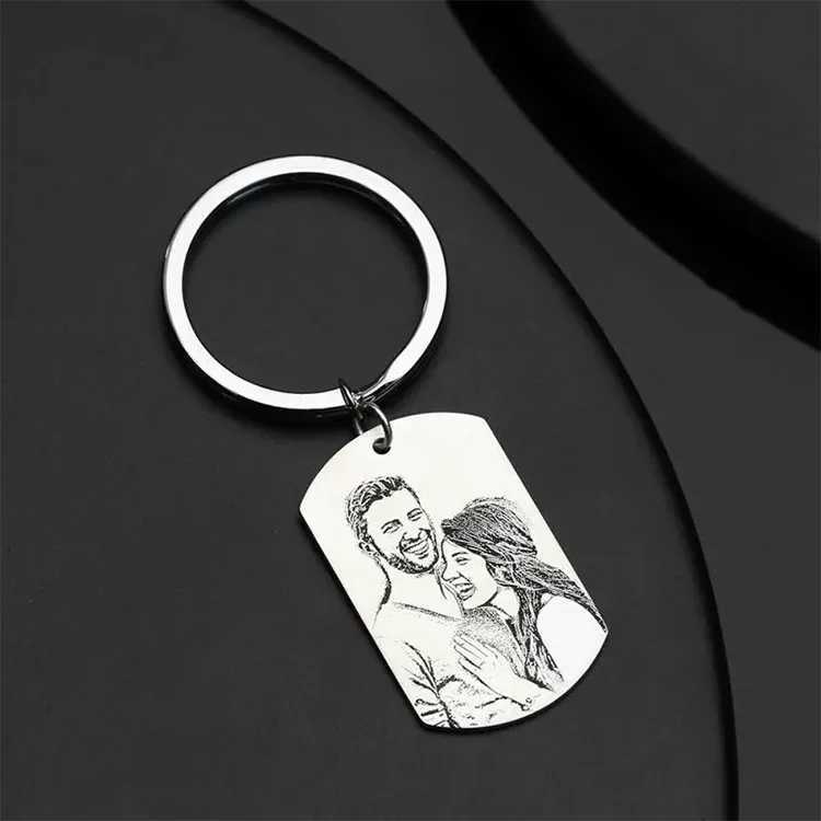 Personalized photo keychain stainless steel laser engraving customized name date car keychain mens DIY gift W240808